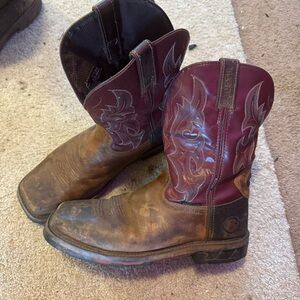 JUSTIN MENS SQUARE TOE LEATHER WESTERN BOOTS sz 10.5EE